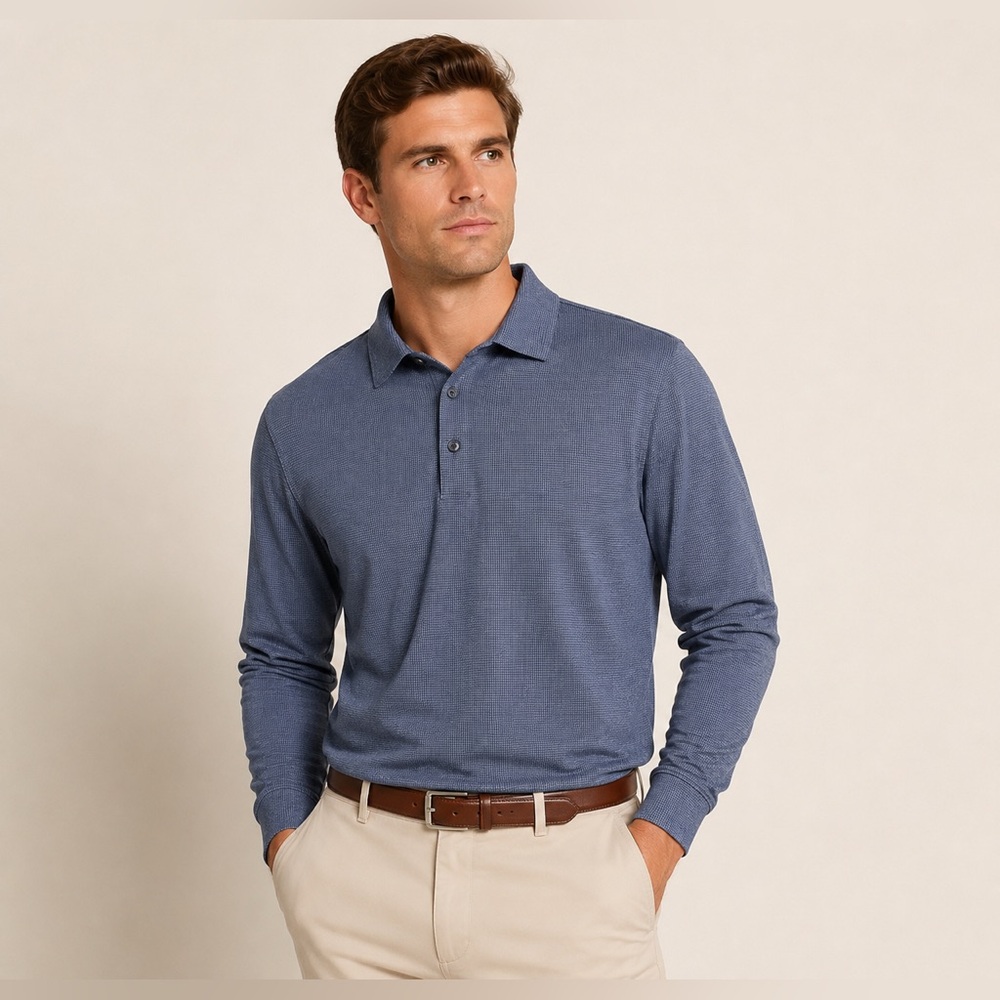 Mens Hart Schaffner Marx 3XB Blue Gray Long Sleeve Polo Shirt Casual